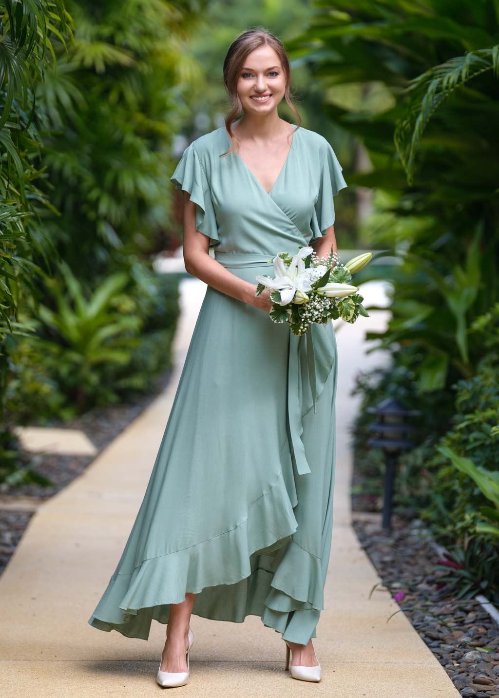 Sage Green romantic wrap dress