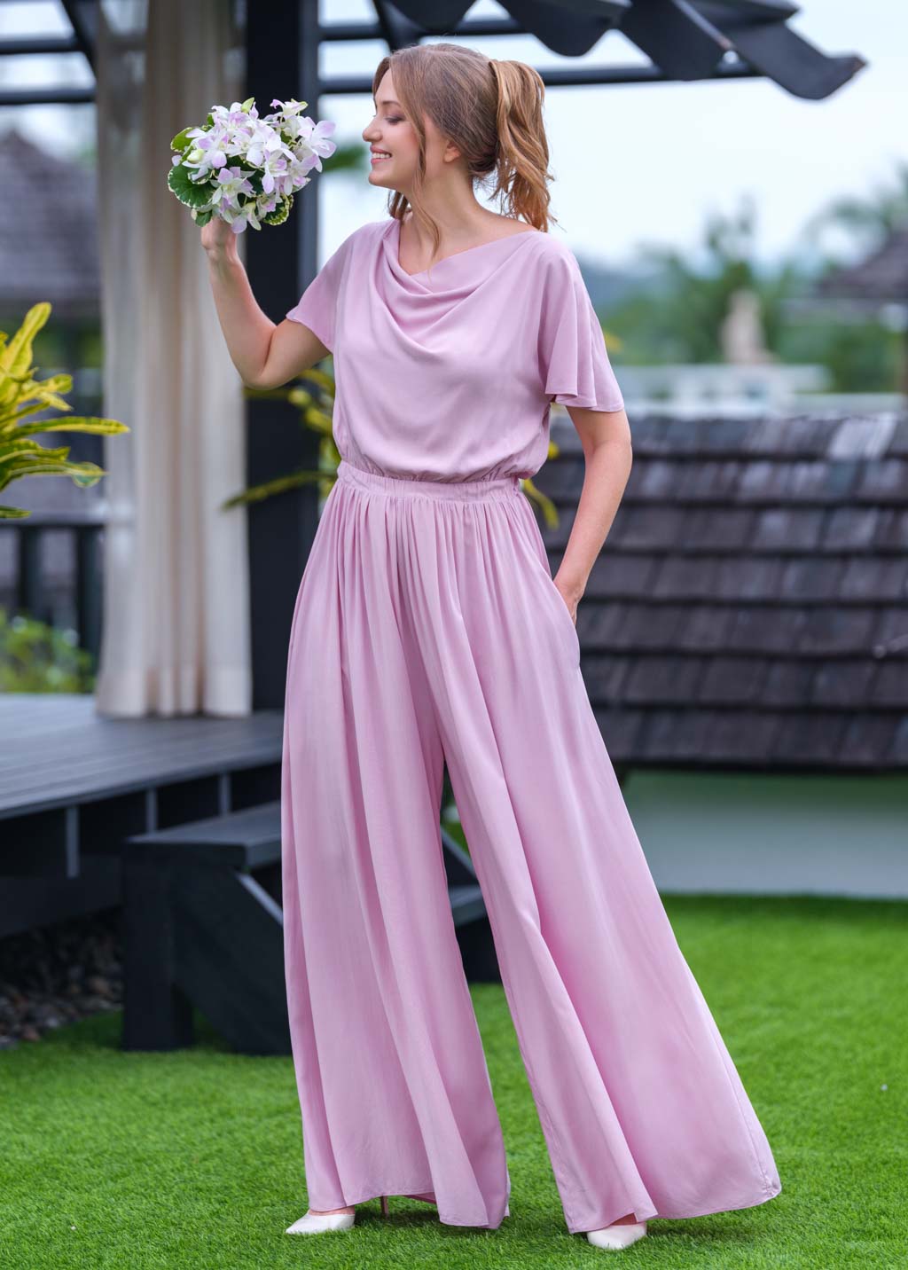 Rose pink romantic jumpsuit