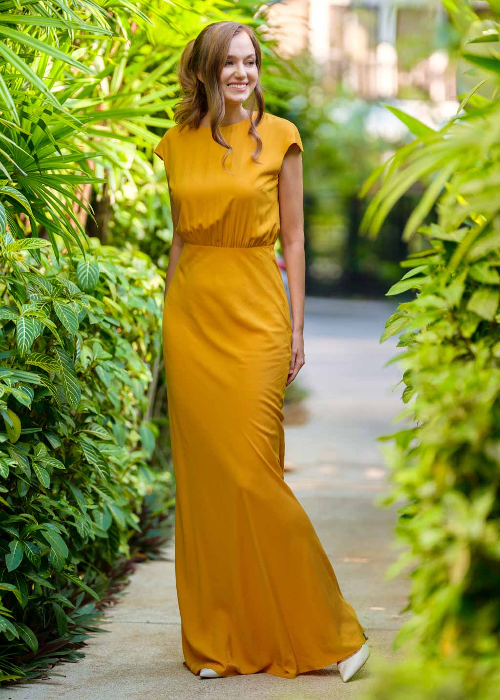 Honey yellow long slip dress