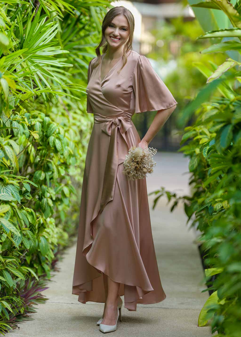 Cappuccino silk long wrap dress