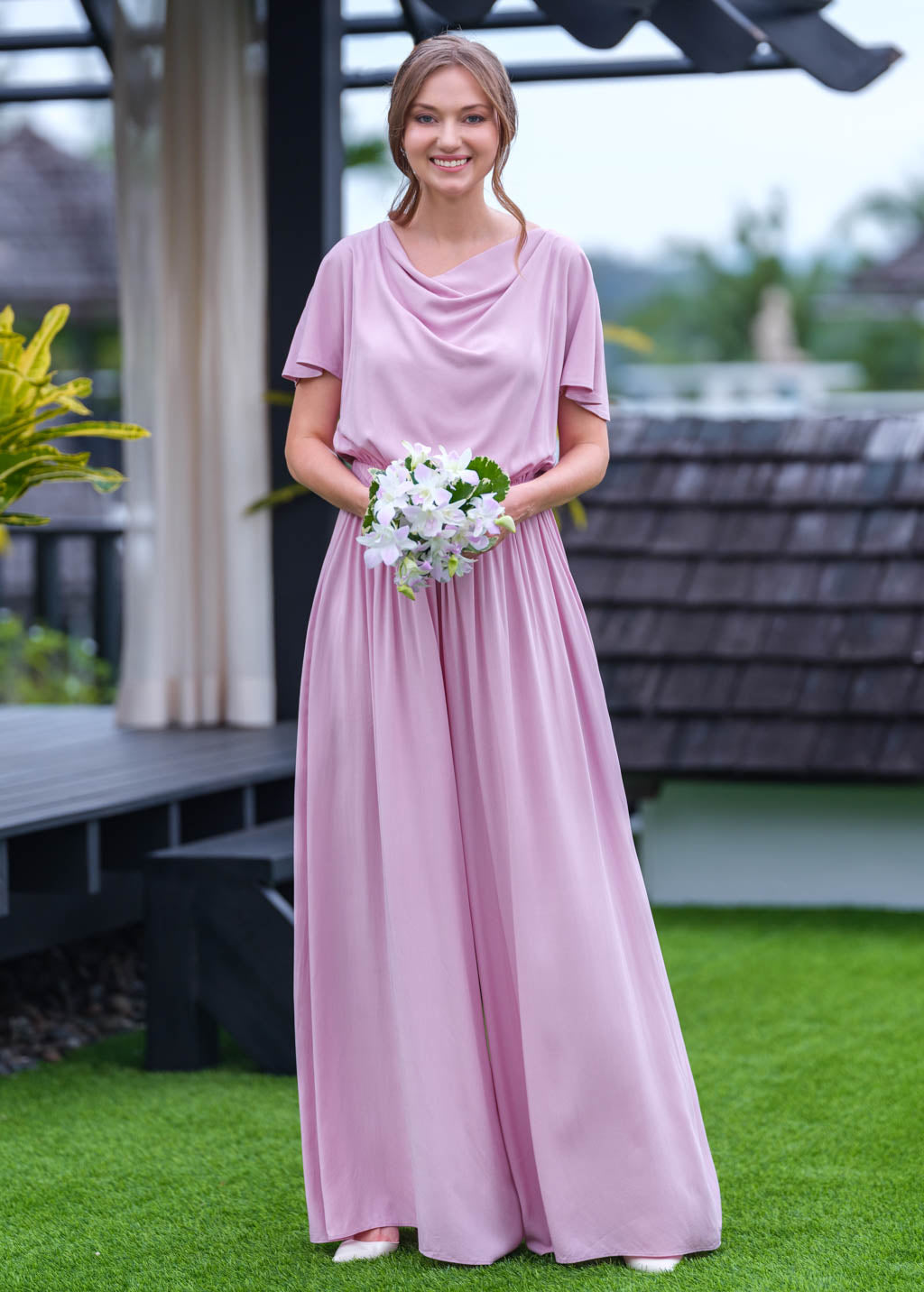 Rose pink romantic jumpsuit