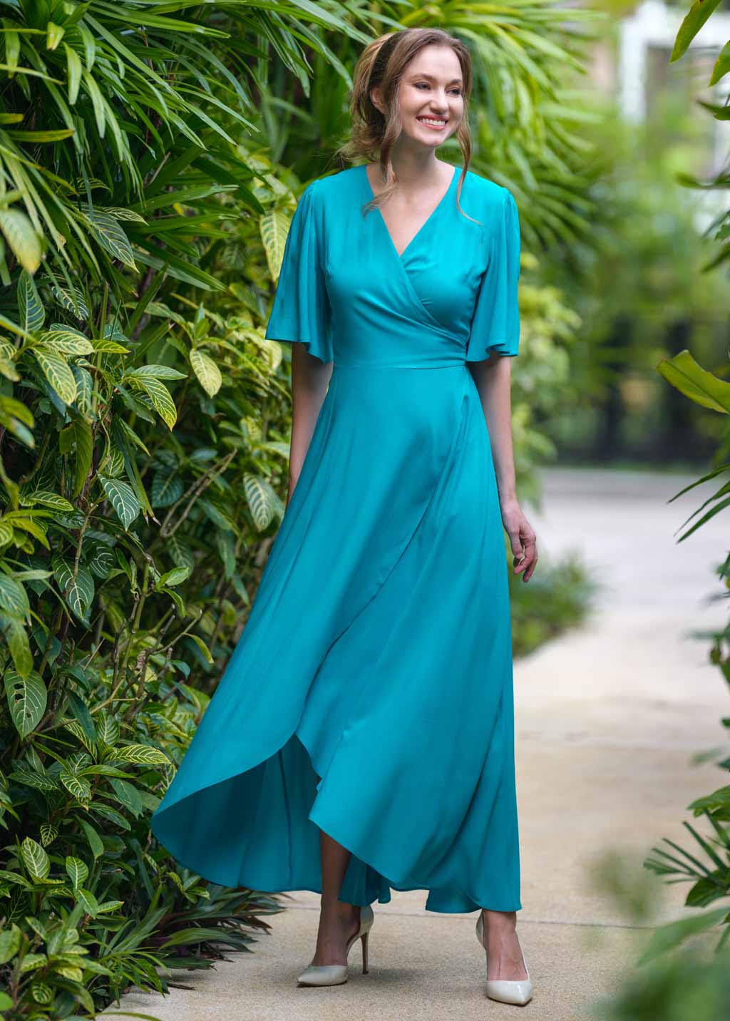 Turquoise romantic wrap dress