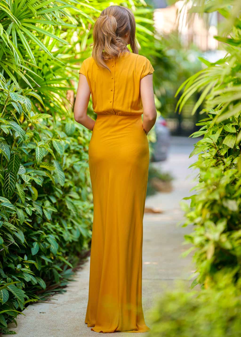 Honey yellow long slip dress