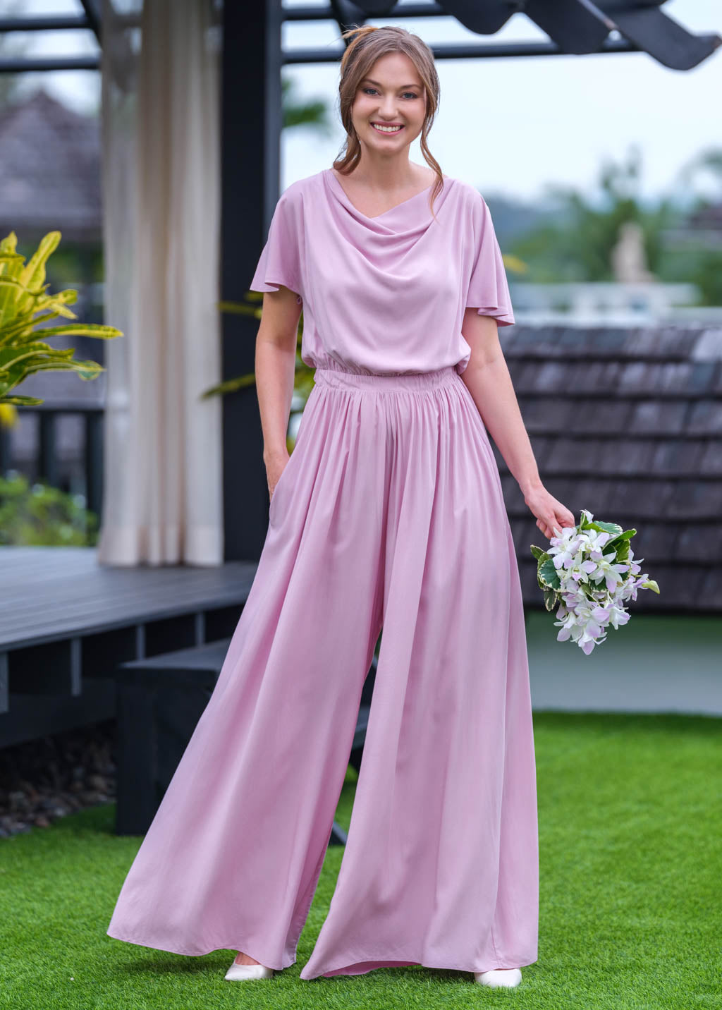 Rose pink romantic jumpsuit