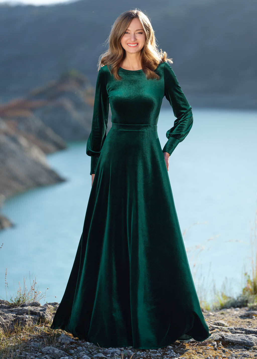 Rust brown long velvet dress