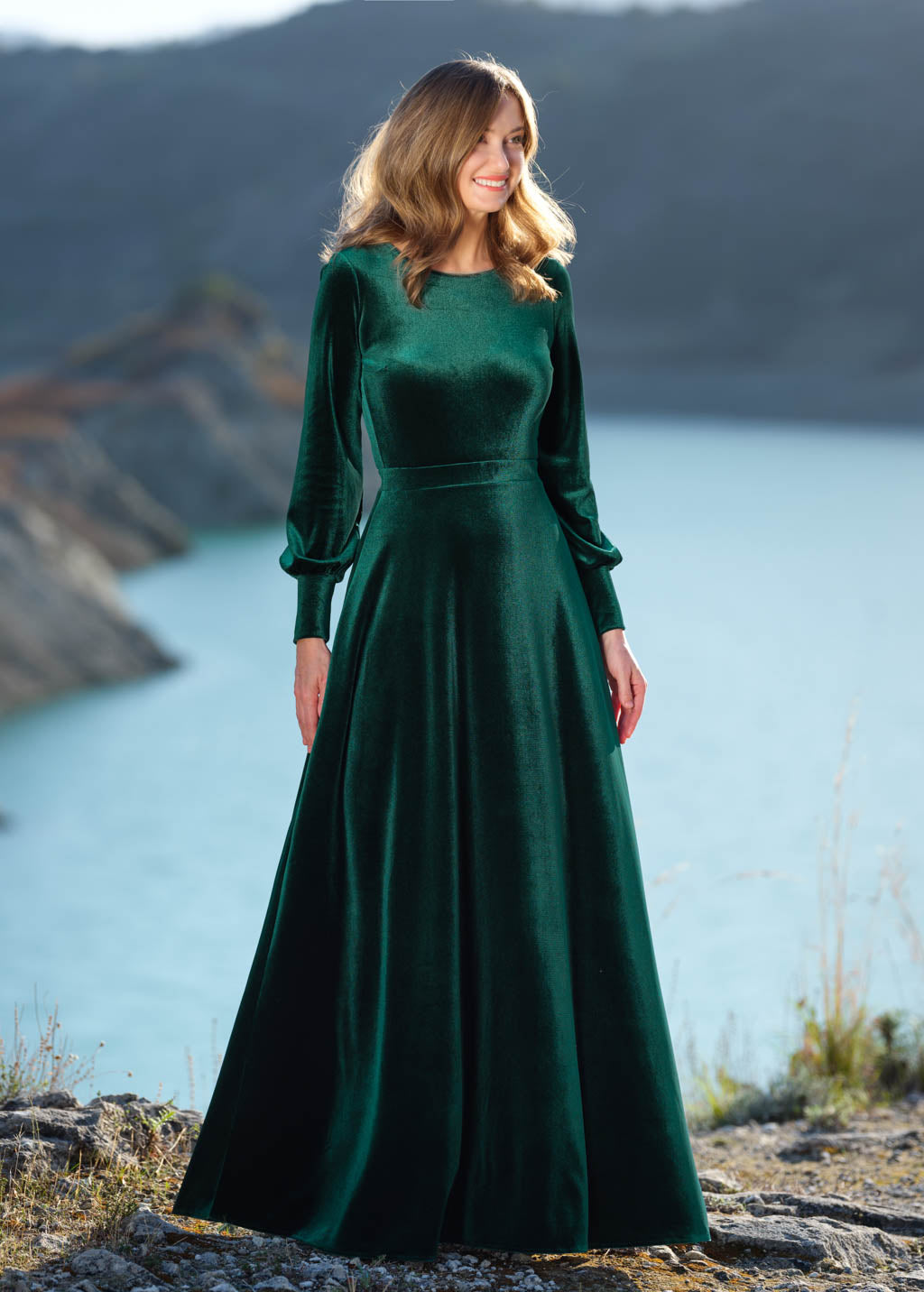 Rust brown long velvet dress