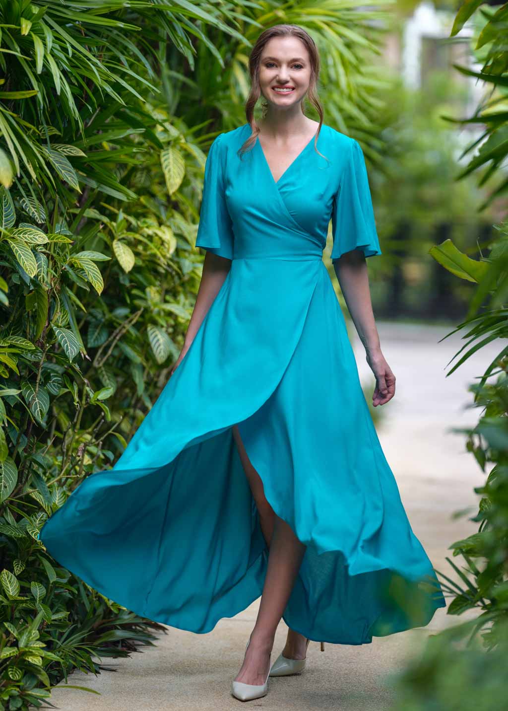 Turquoise romantic wrap dress