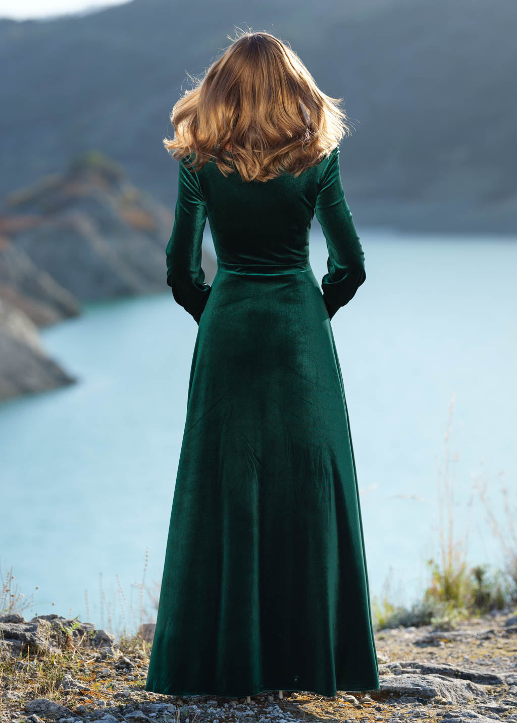 Rust brown long velvet dress