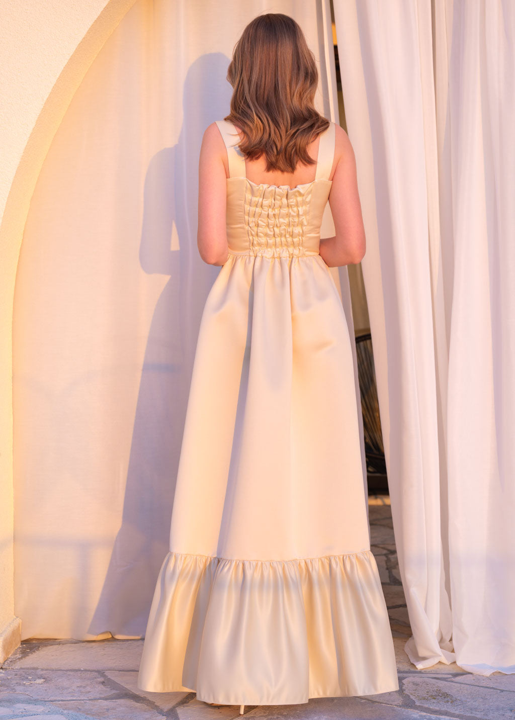 Luxury satin champagne gold dress