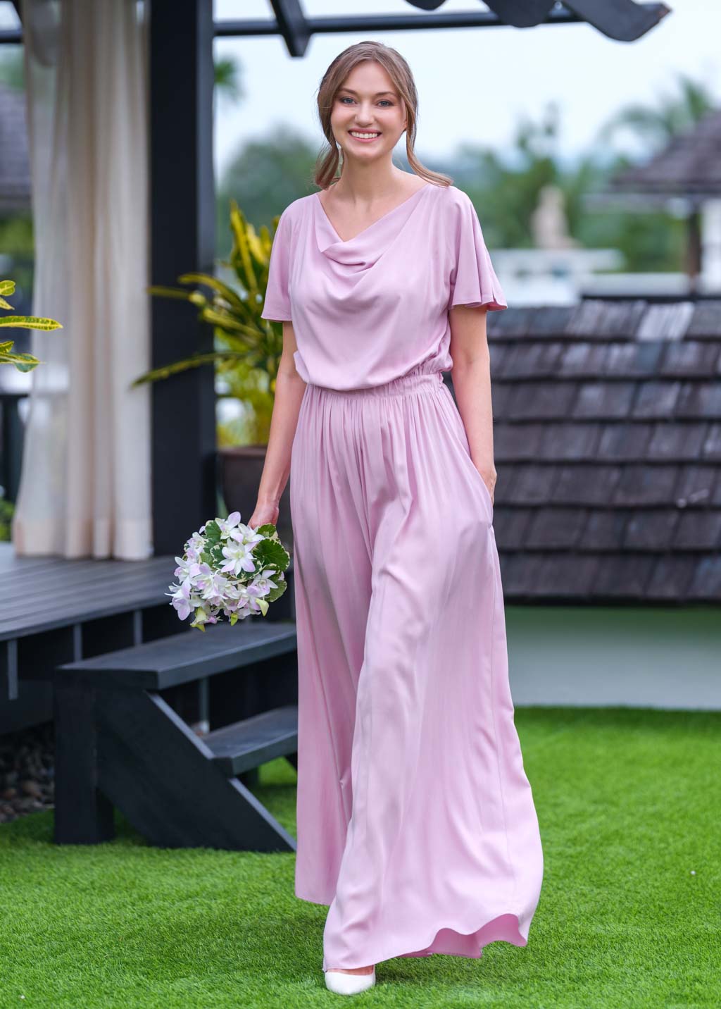 Rose pink romantic jumpsuit