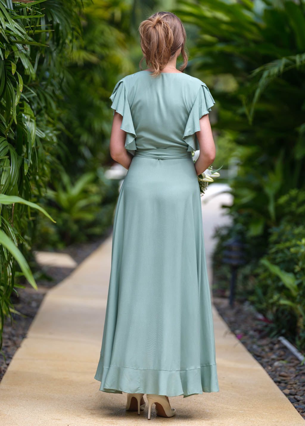 Sage Green romantic wrap dress