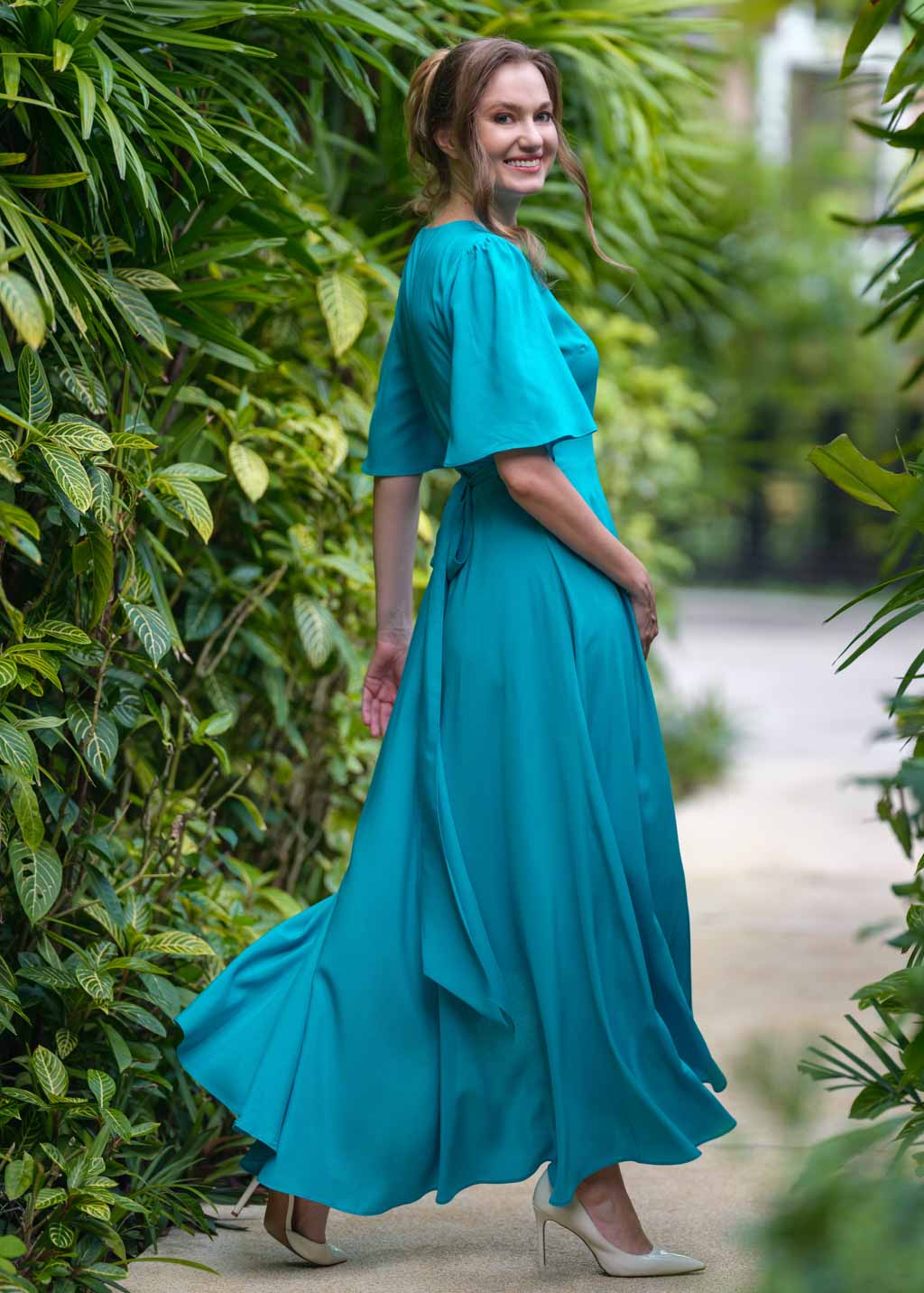 Turquoise romantic wrap dress