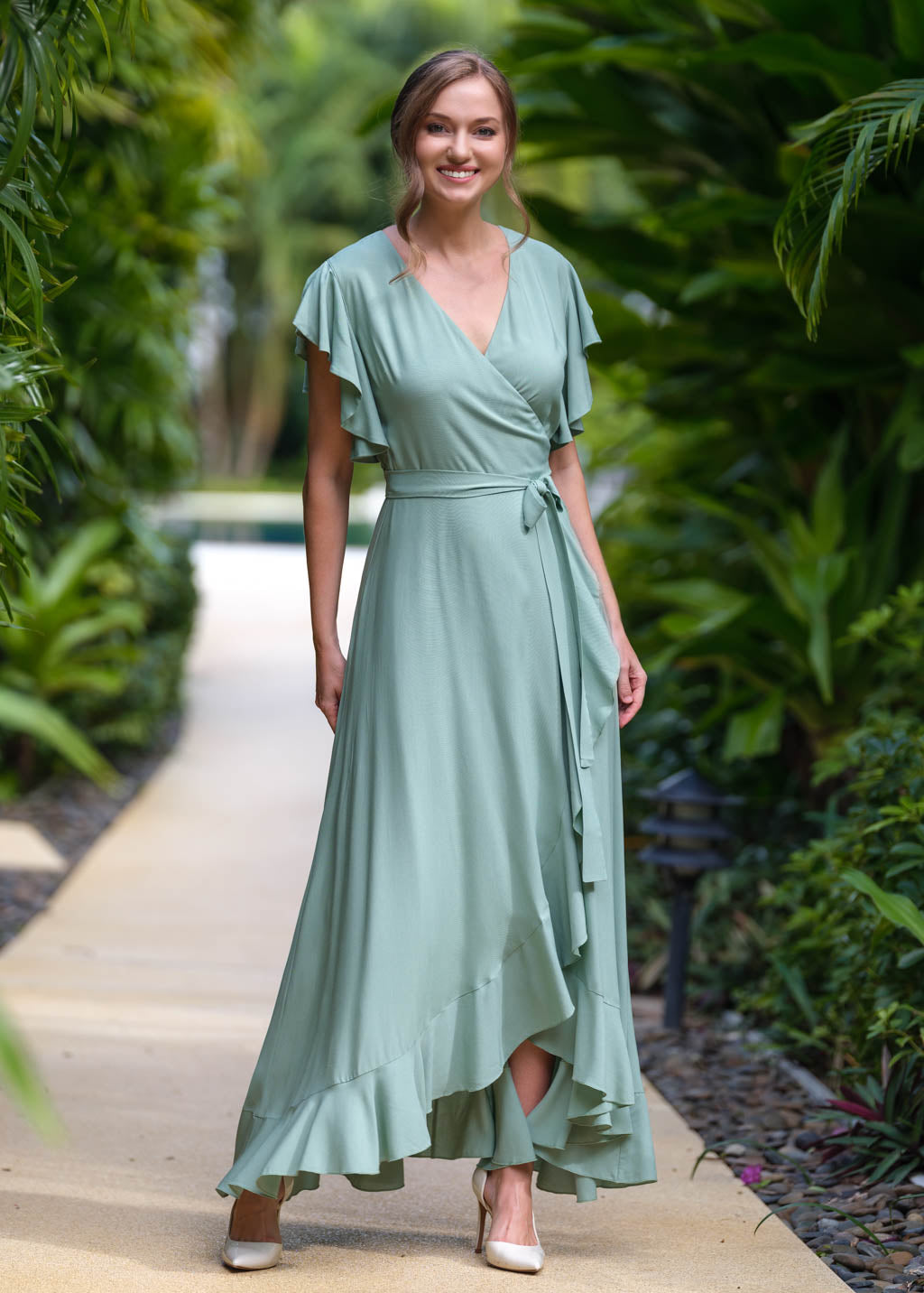 Sage Green romantic wrap dress