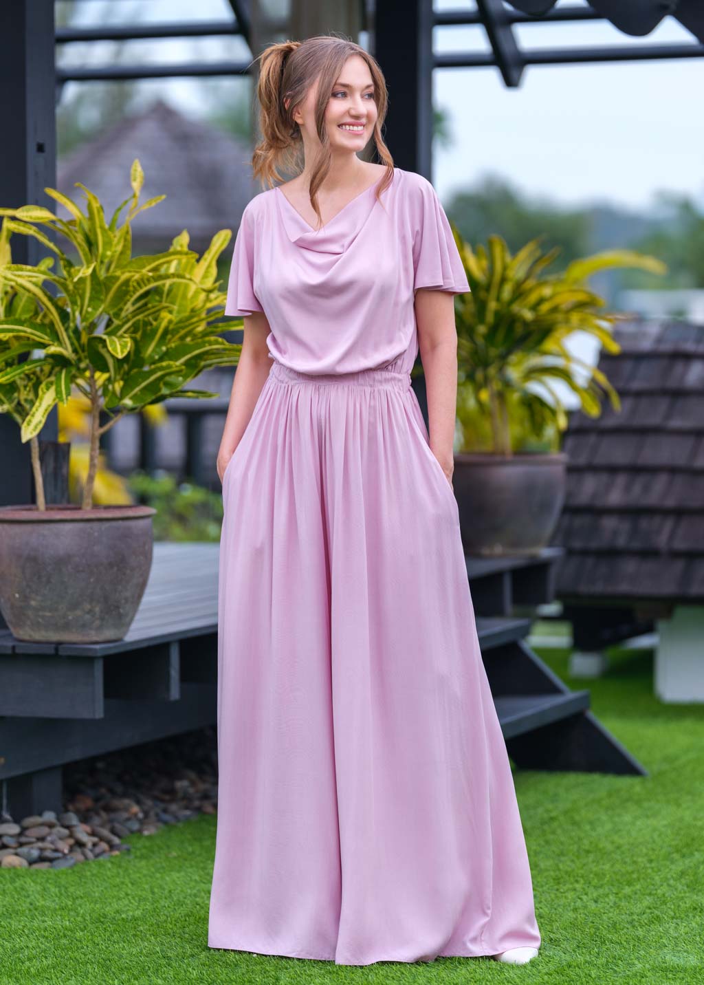 Rose pink romantic jumpsuit