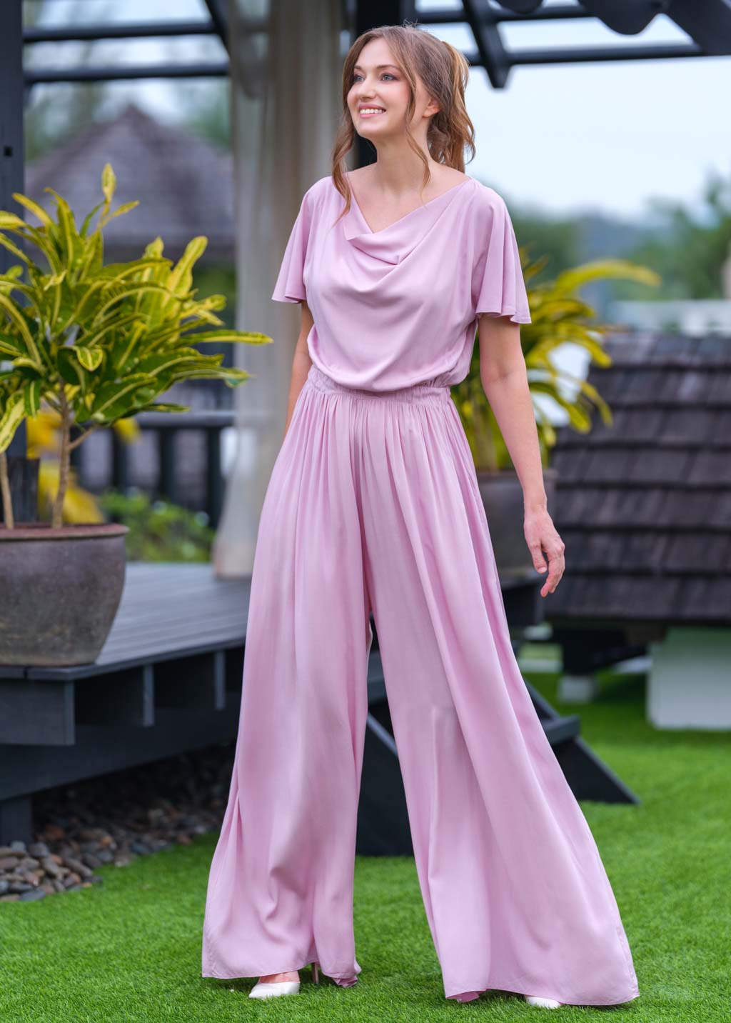 Rose pink romantic jumpsuit