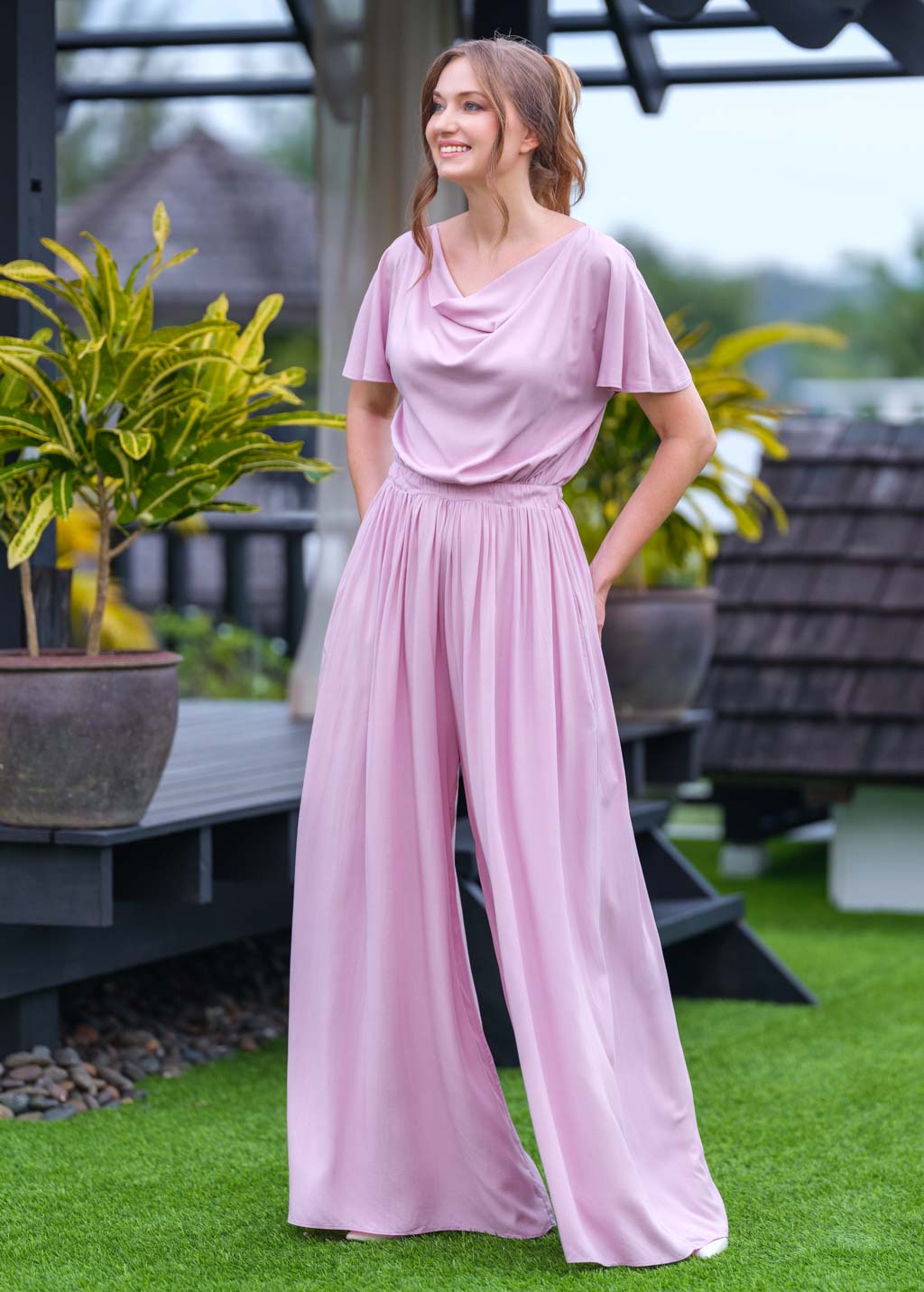 Rose pink romantic jumpsuit