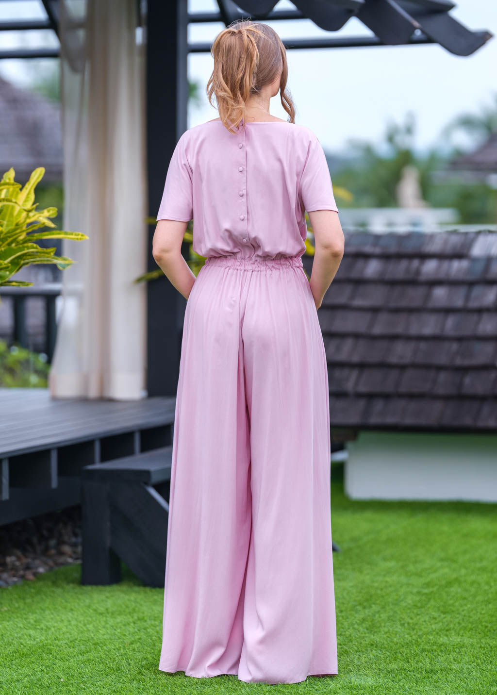 Rose pink romantic jumpsuit