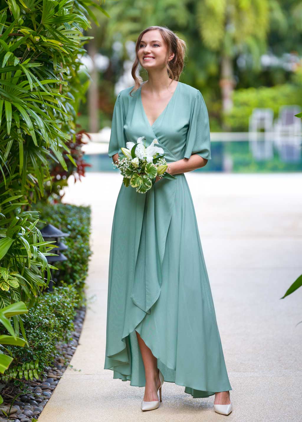 Sage Green romantic wrap dress