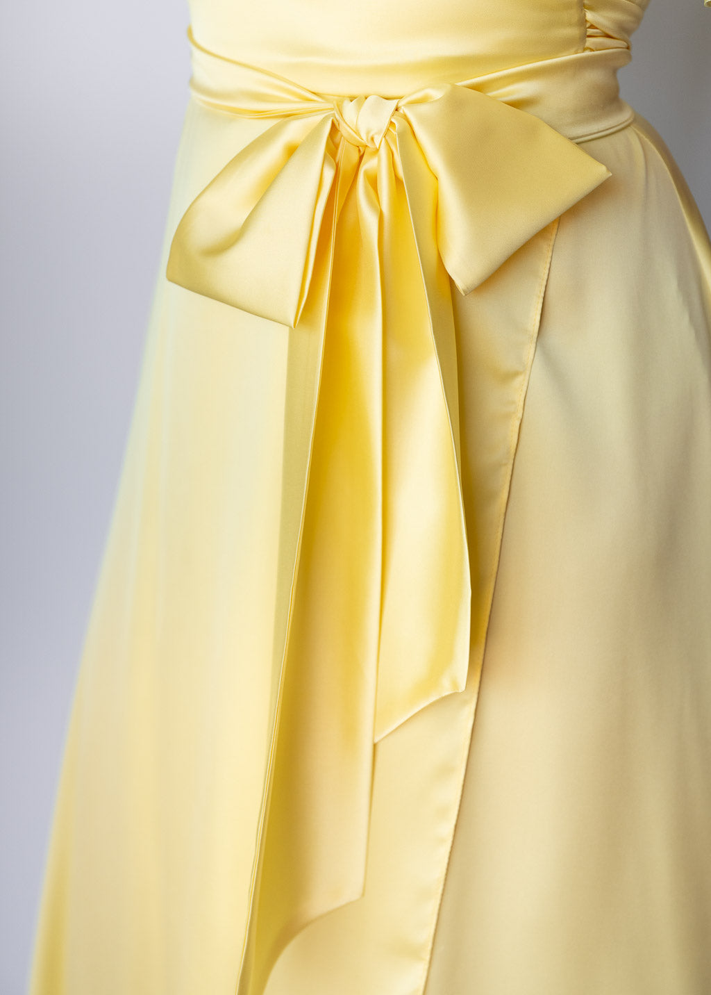 Lemon Sorbet Silk Wrap Dress with Flutter Sleeve