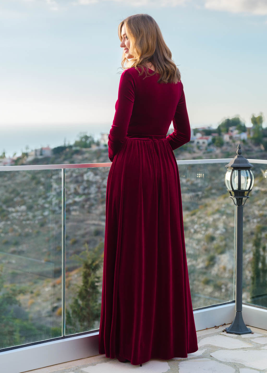 Mommy and me burgundy long velvet adult dress