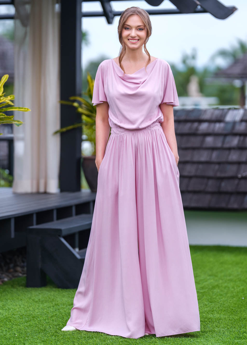 Rose pink romantic jumpsuit