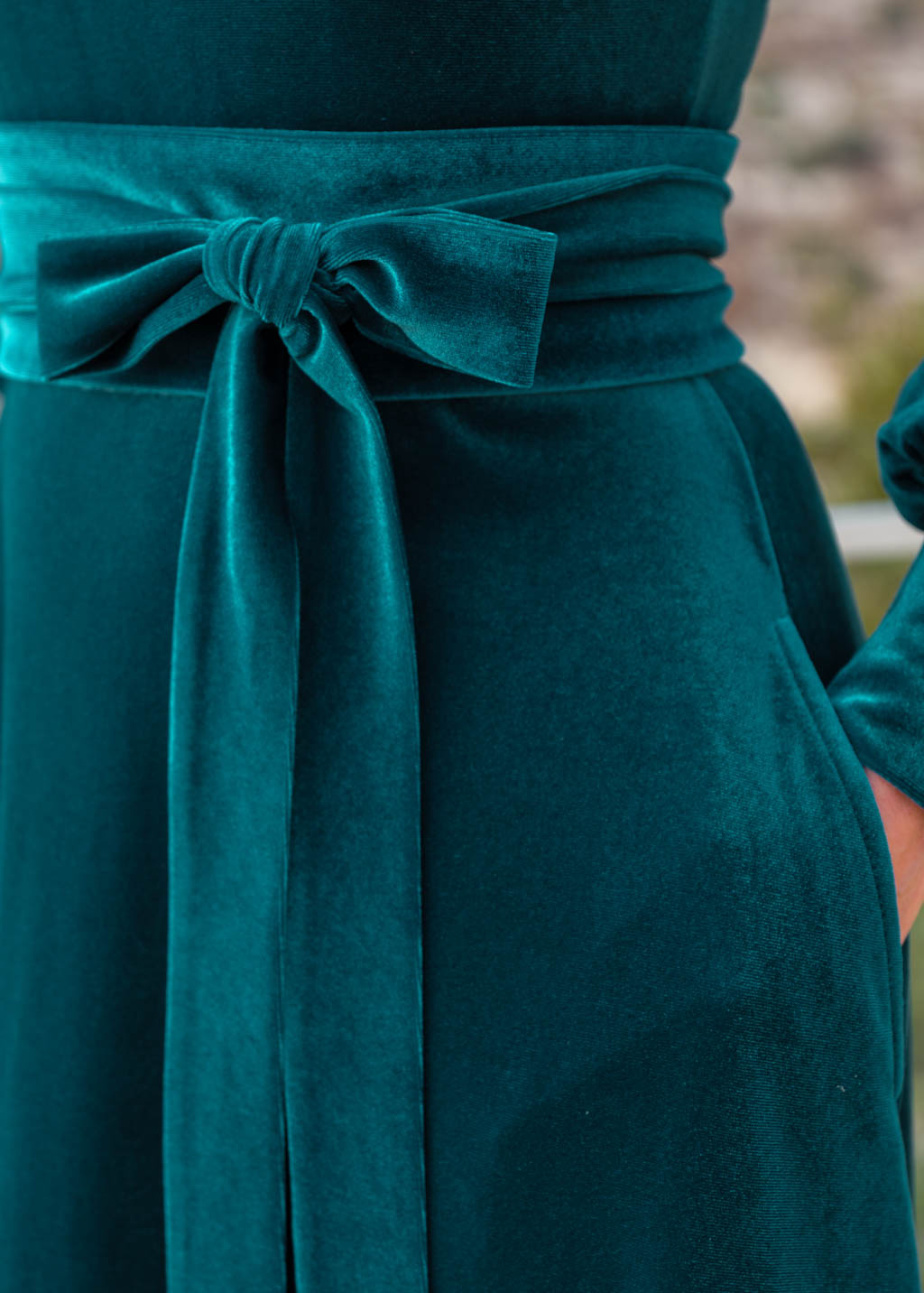 Teal green velvet dress with pockets