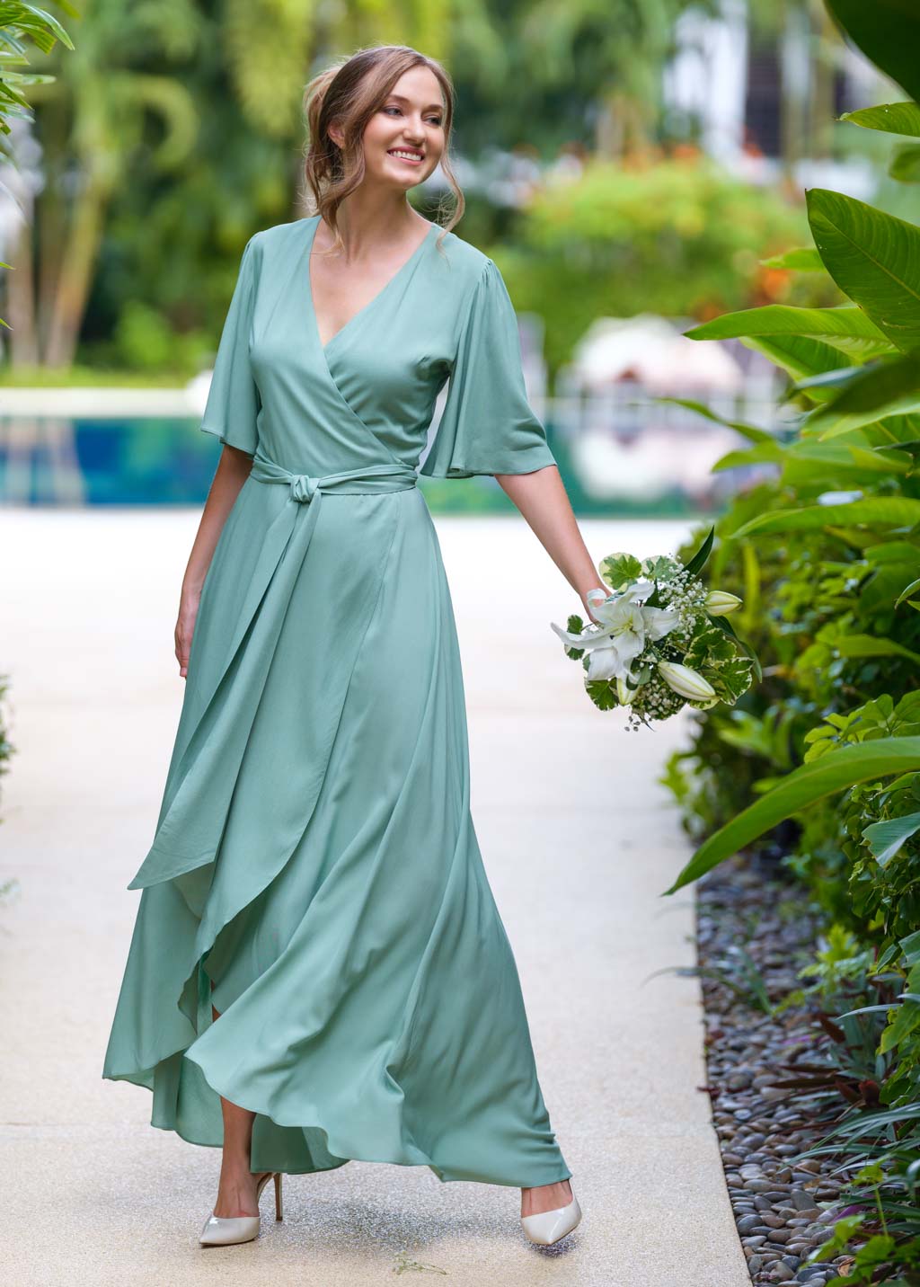 Sage Green romantic wrap dress