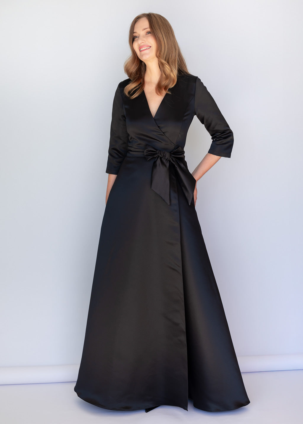Black Luxury Satin Long Wrap Dress