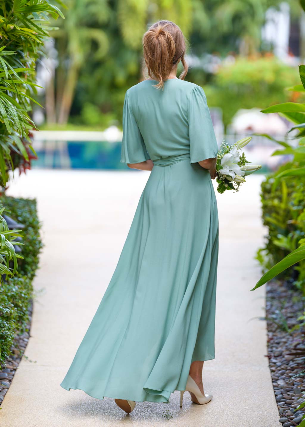 Sage Green romantic wrap dress