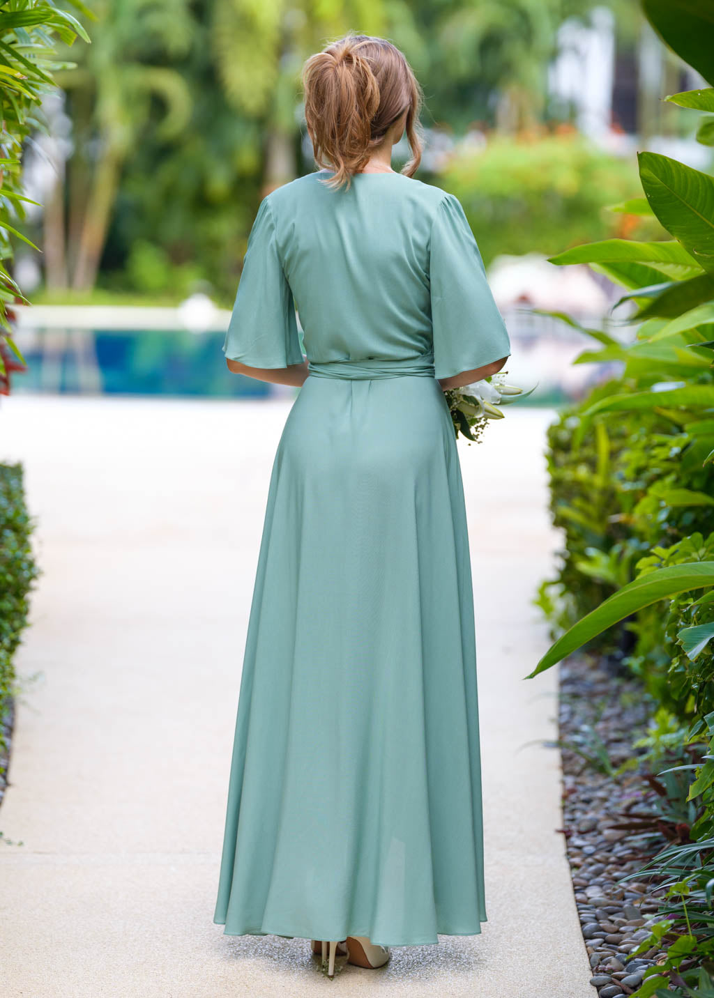 Sage Green romantic wrap dress