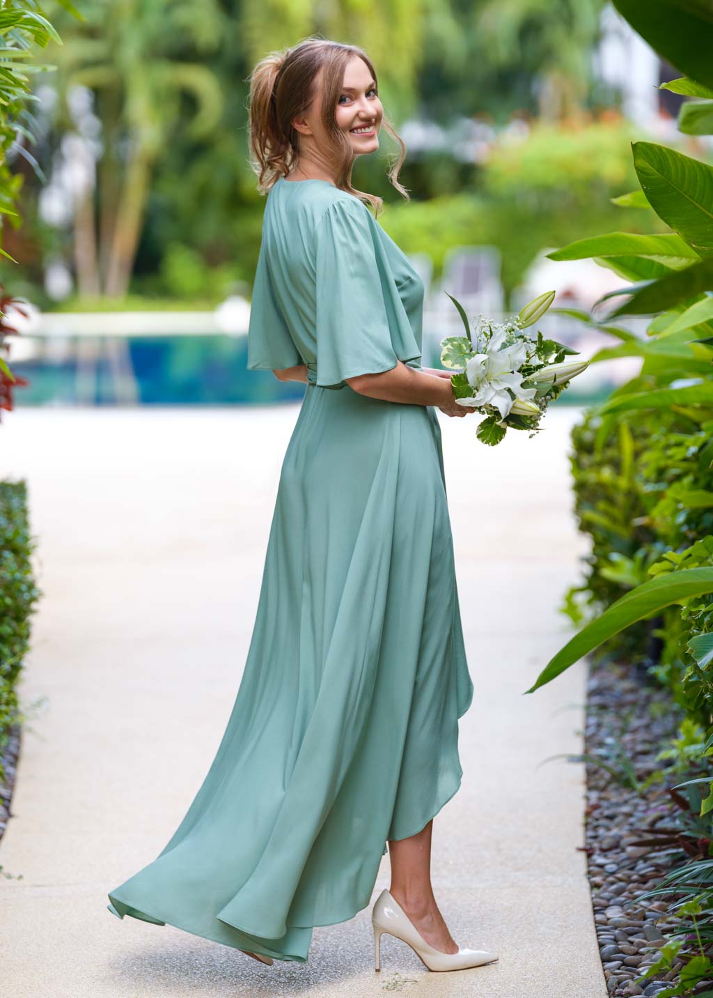 Sage Green romantic wrap dress