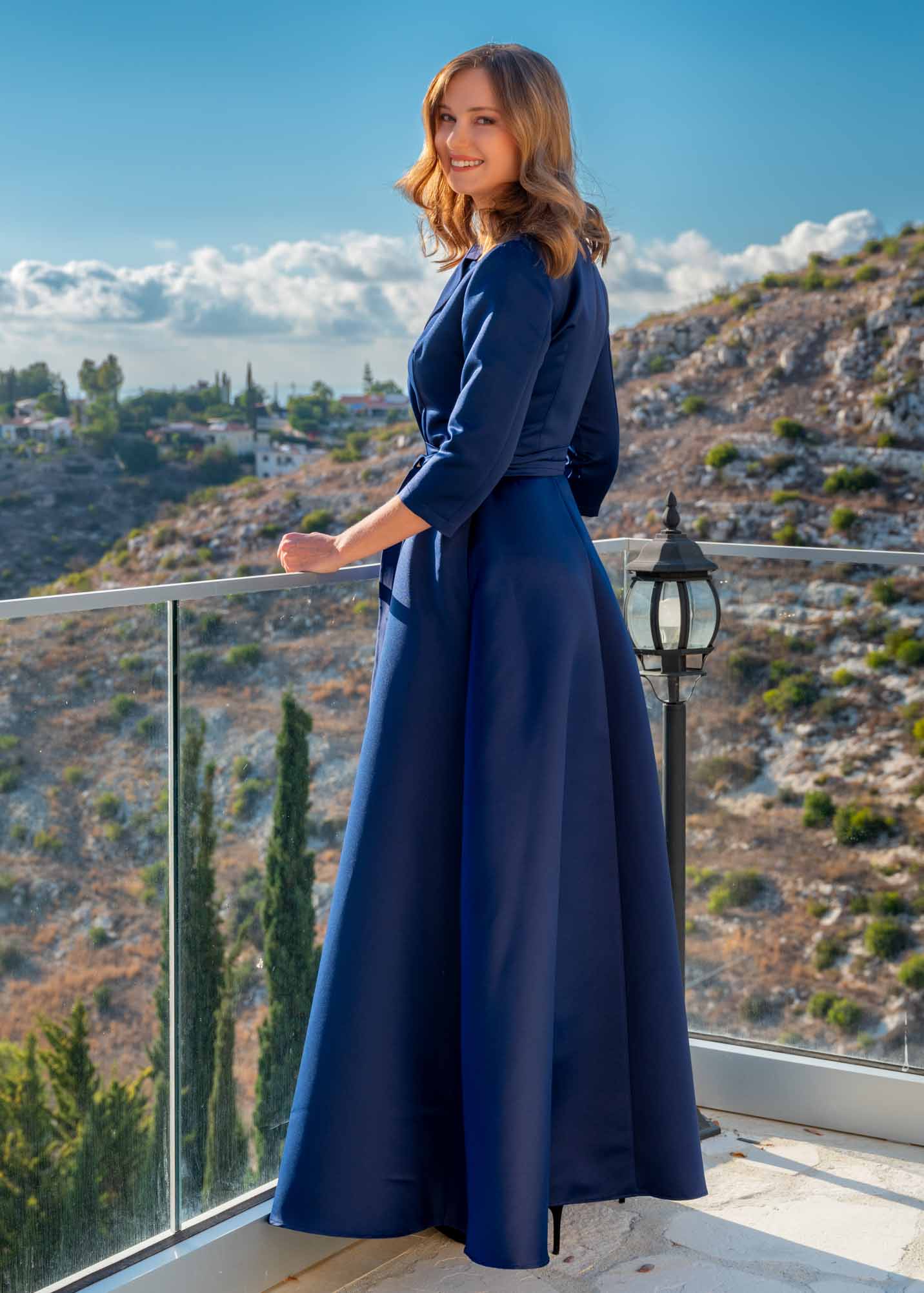 elegant wrap dresses for wedding guests Mother of the Bride & Groom navy blue wrap satin dress