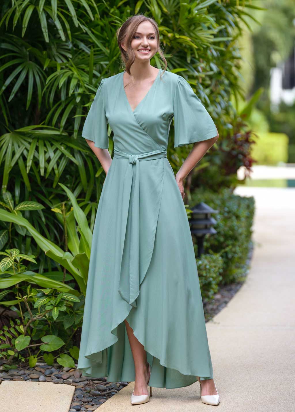 Sage Green romantic wrap dress