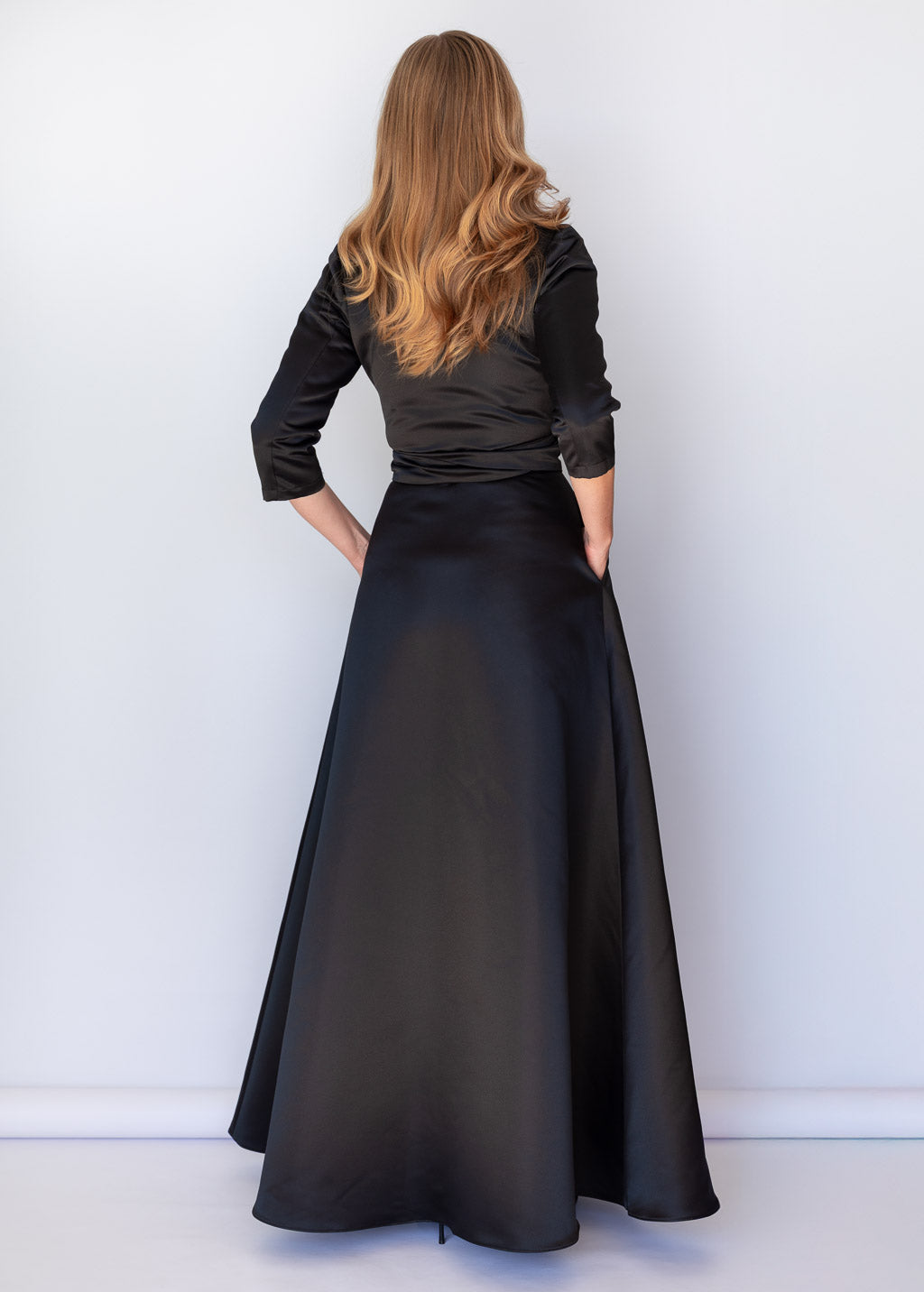 Black Luxury Satin Long Wrap Dress