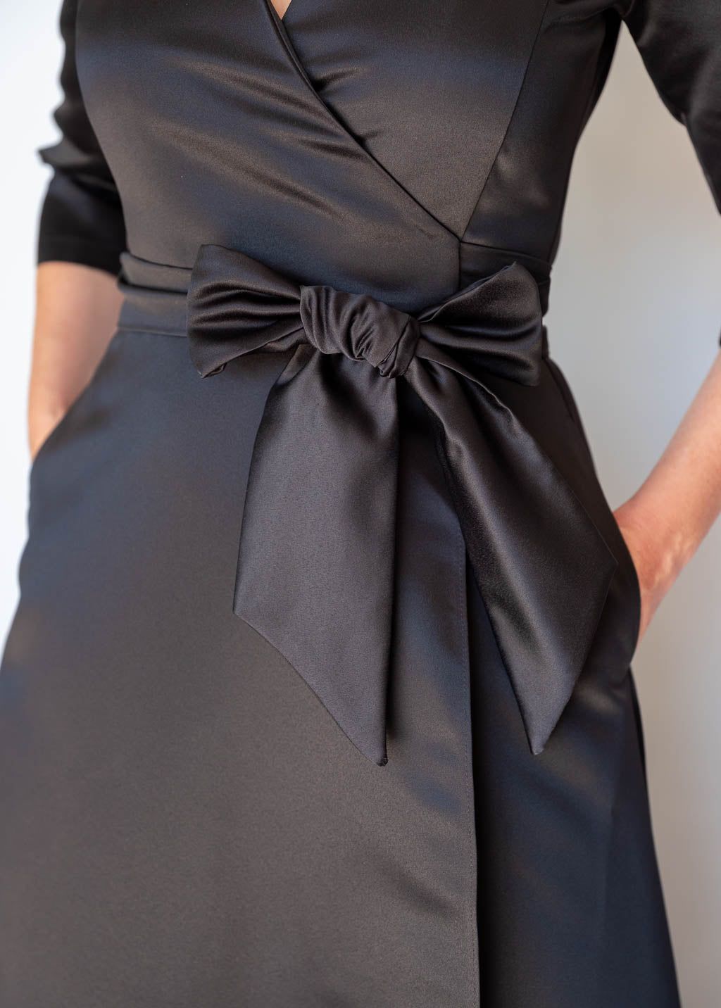 Black Luxury Satin Long Wrap Dress