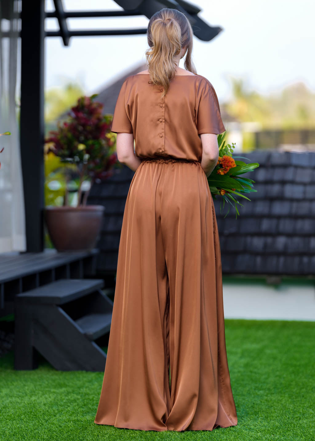 Copper gold silk jumpsuit