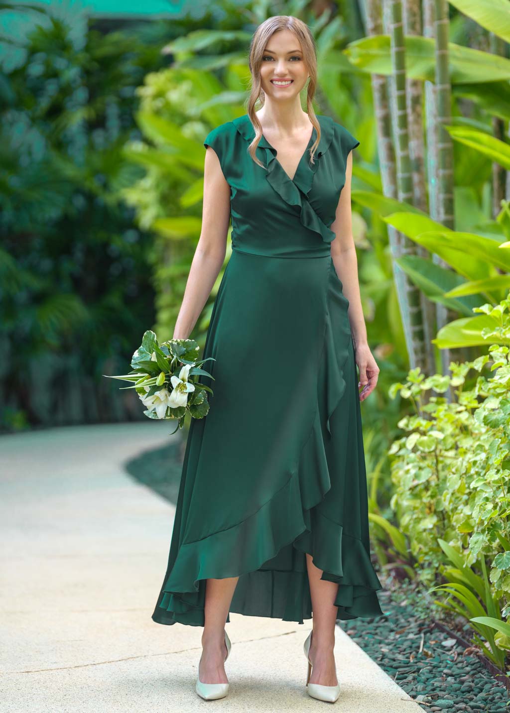 Forest green wrap silk dress