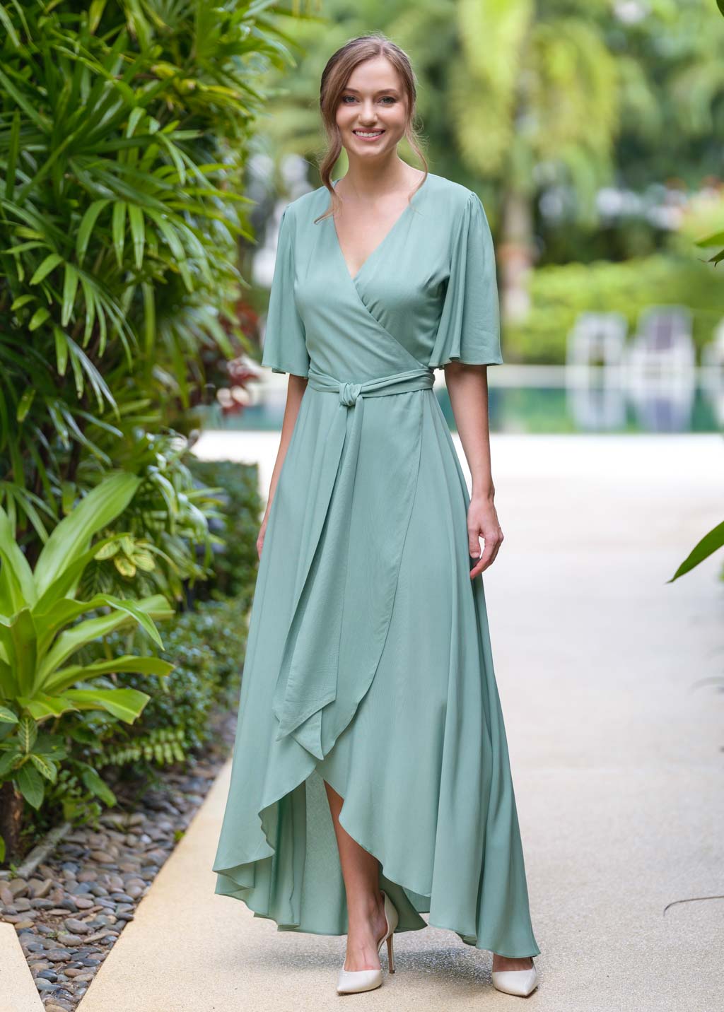 Sage Green romantic wrap dress