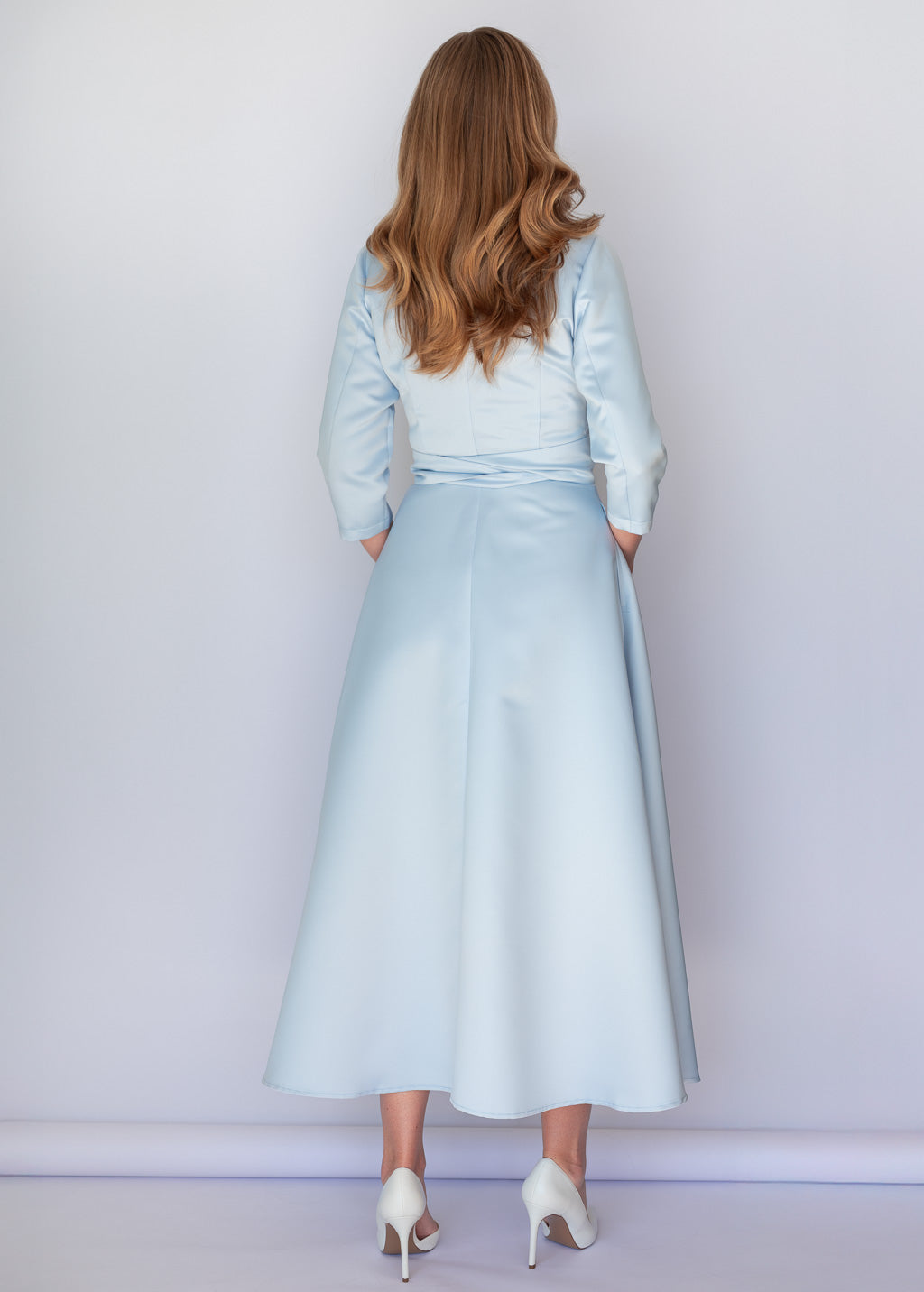 Dusty Blue Luxury Satin Midi Wrap Dress