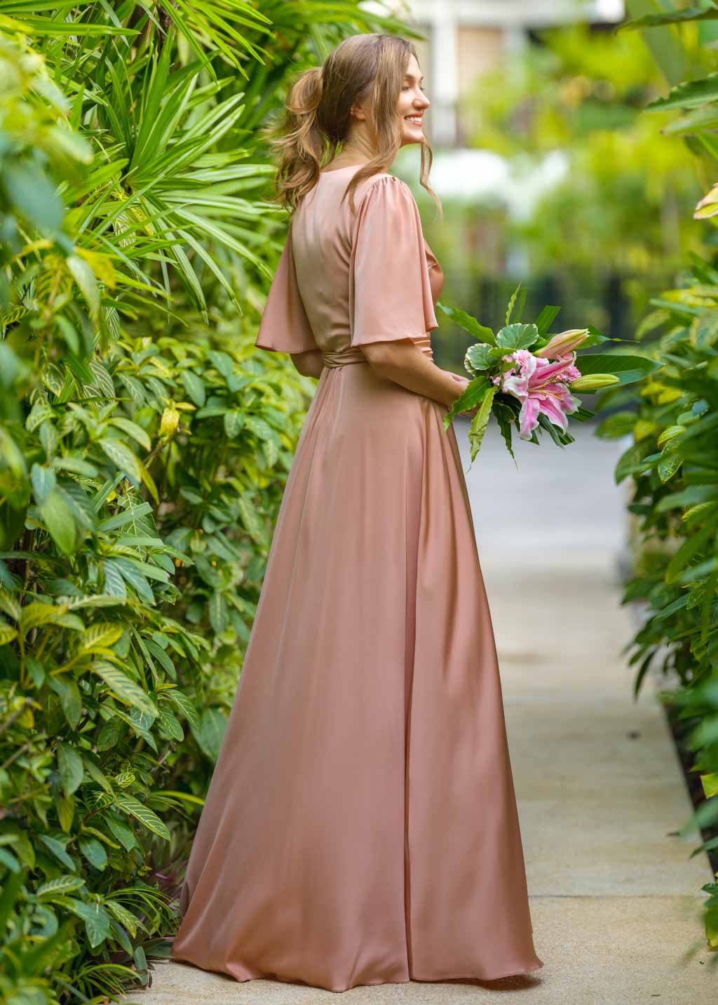 Rose gold wrap long dress