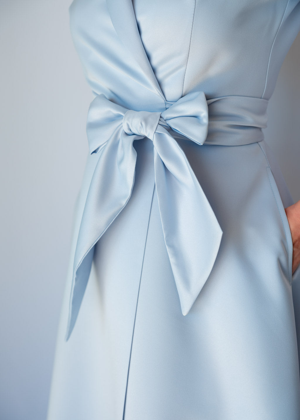 Dusty Blue Luxury Satin Midi Wrap Dress