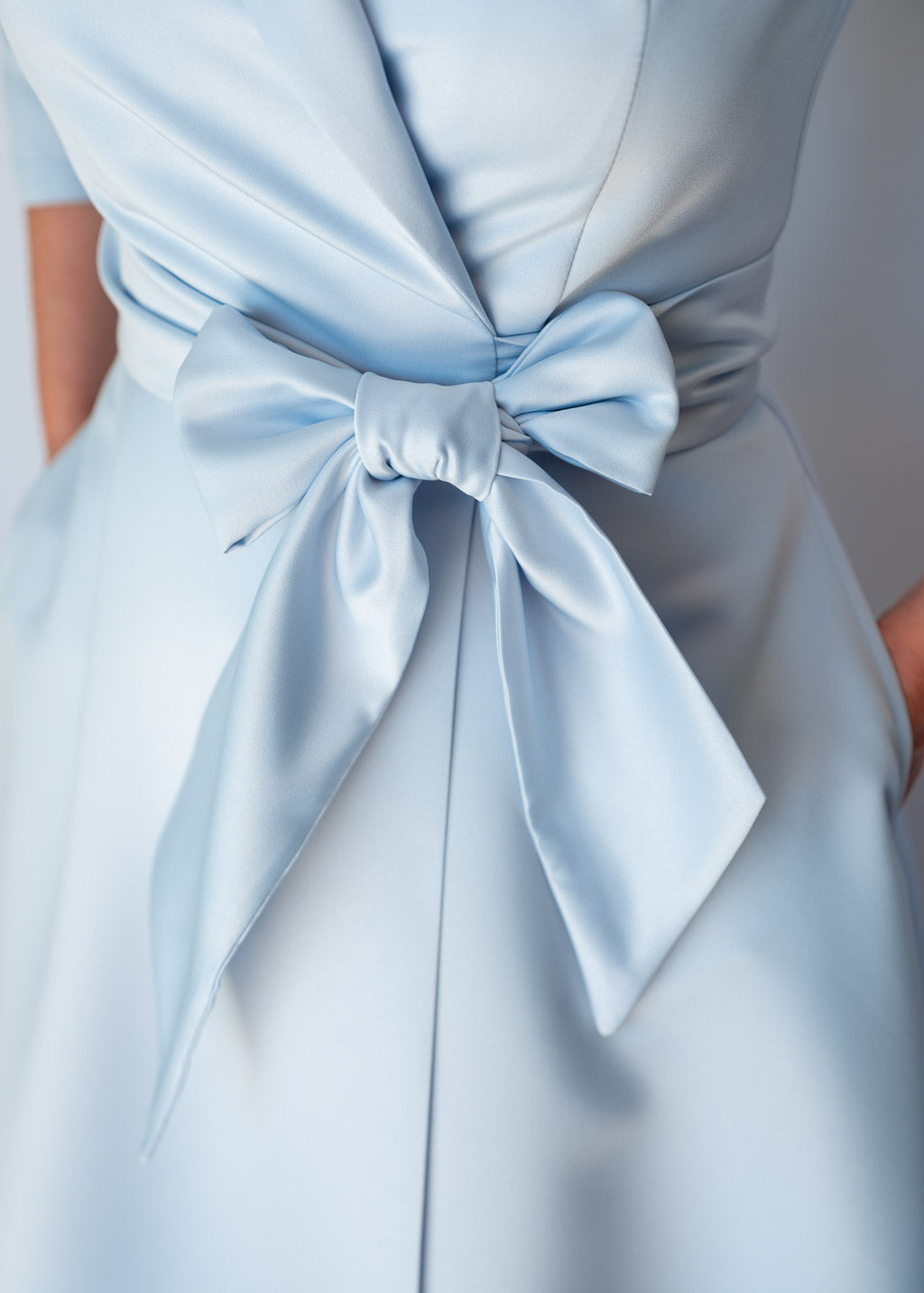 Dusty Blue Luxury Satin Midi Wrap Dress