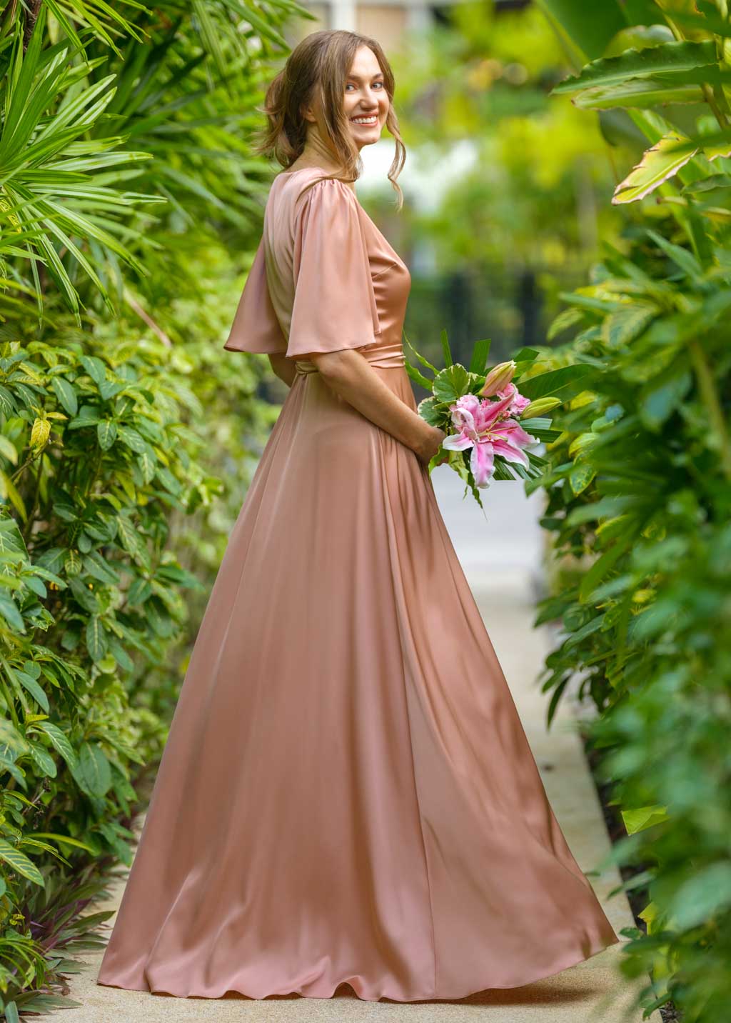 Rose gold wrap long dress