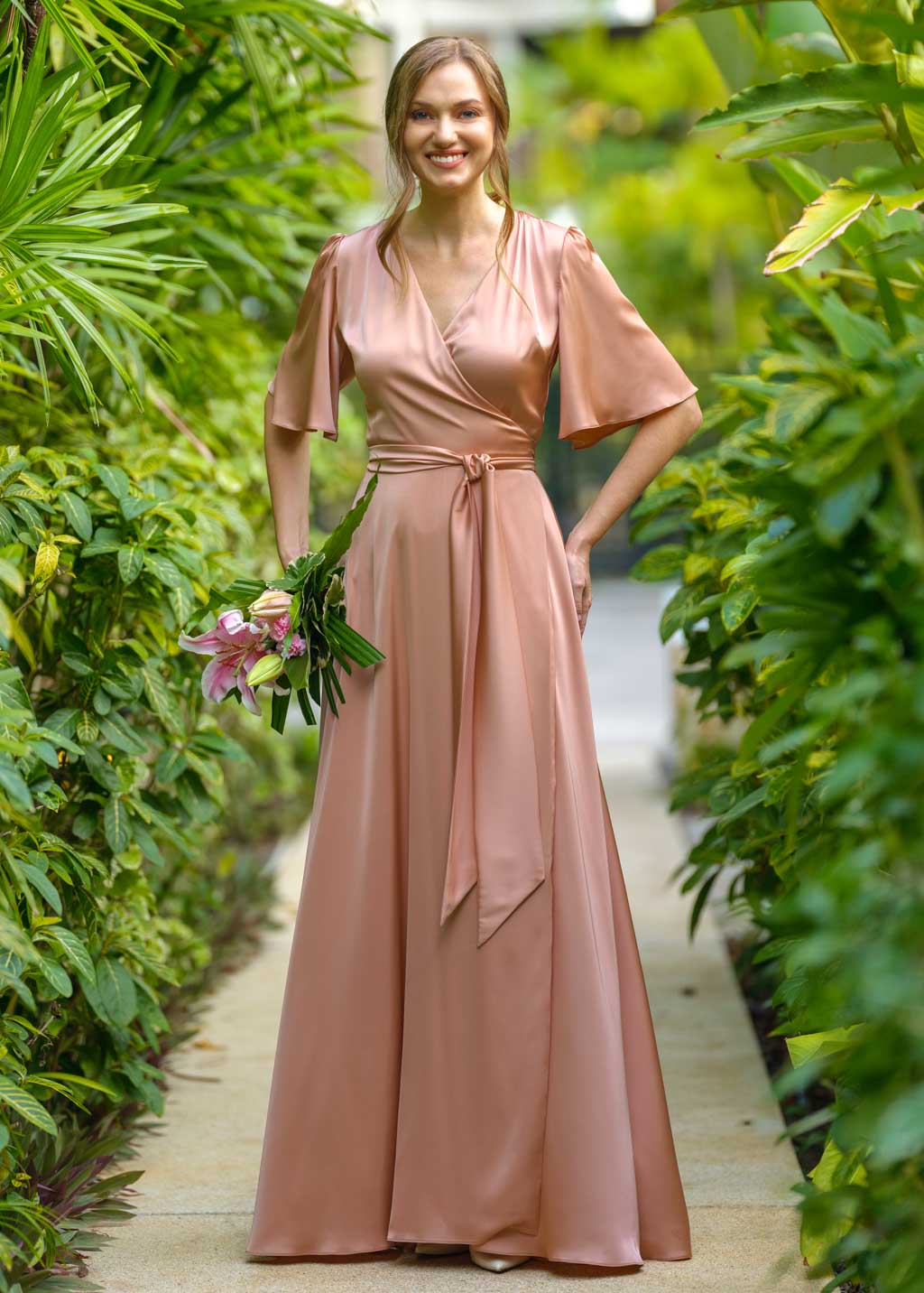 Rose gold wrap long dress