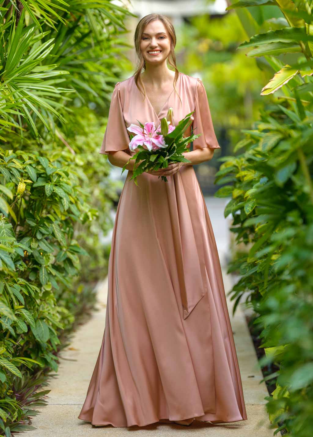 Rose gold wrap long dress