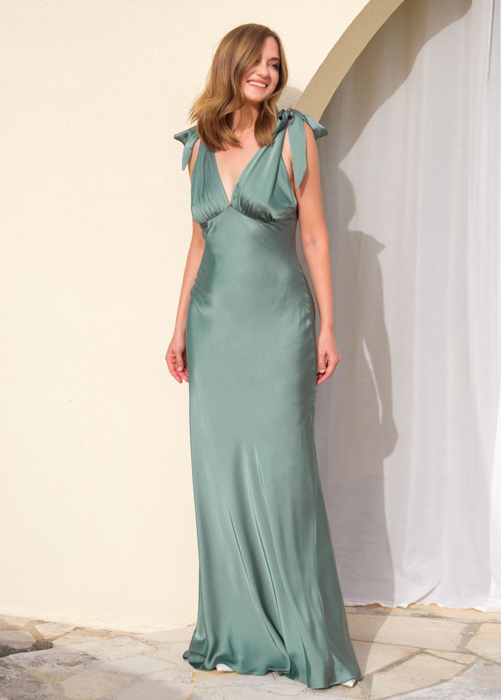 Dusty sage silk slip dress