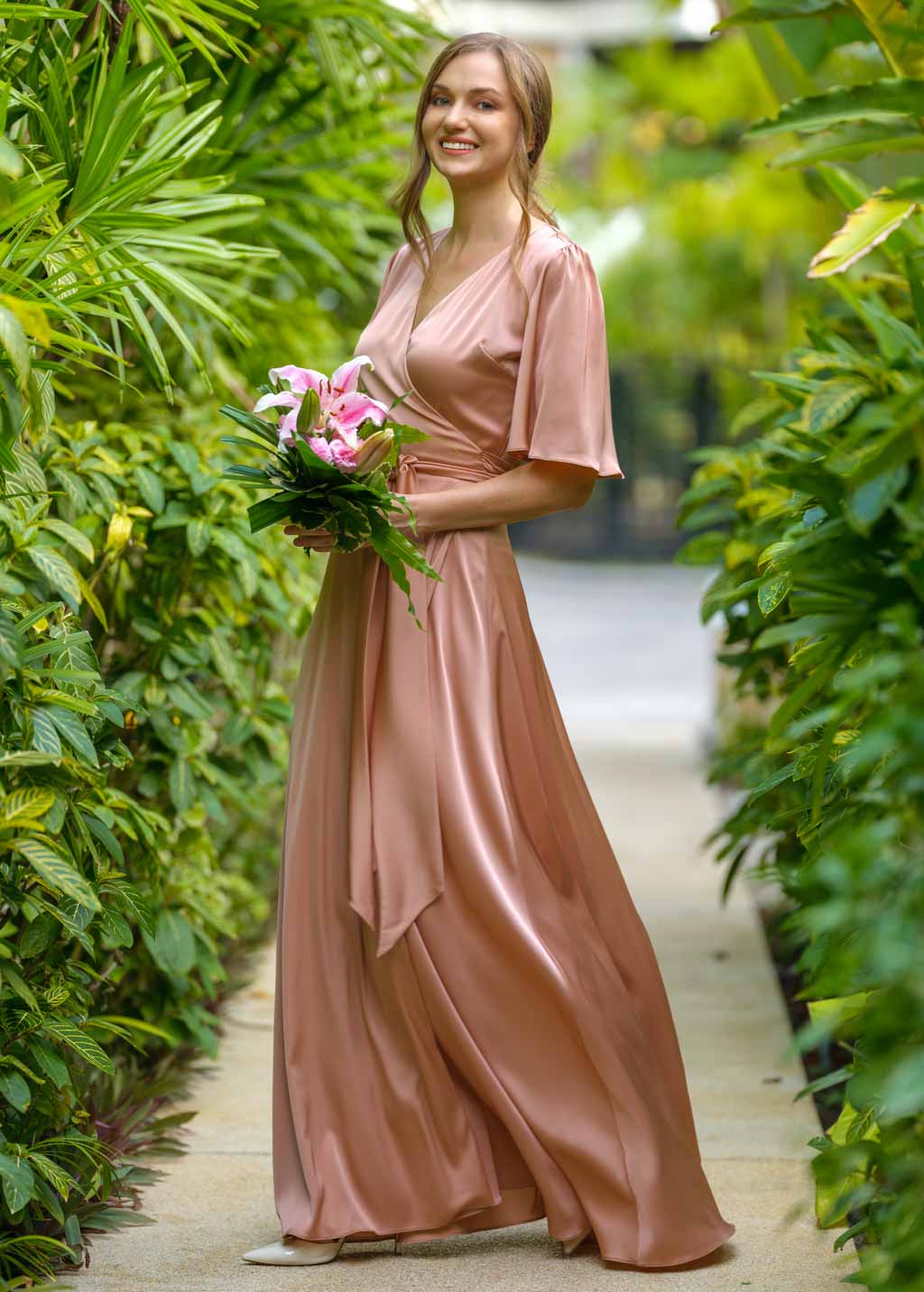 Rose gold wrap long dress