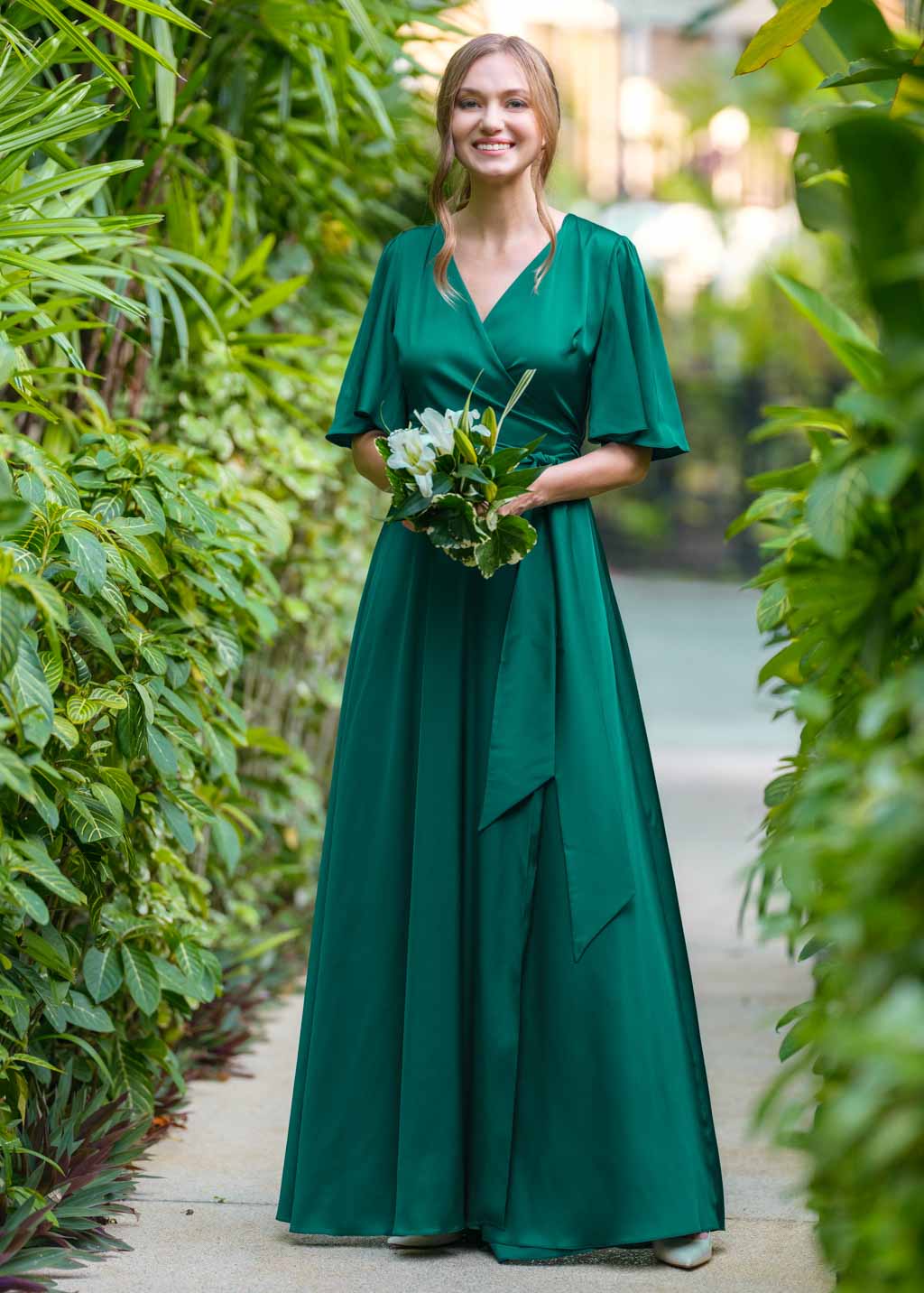 Emerald green wrap long dress