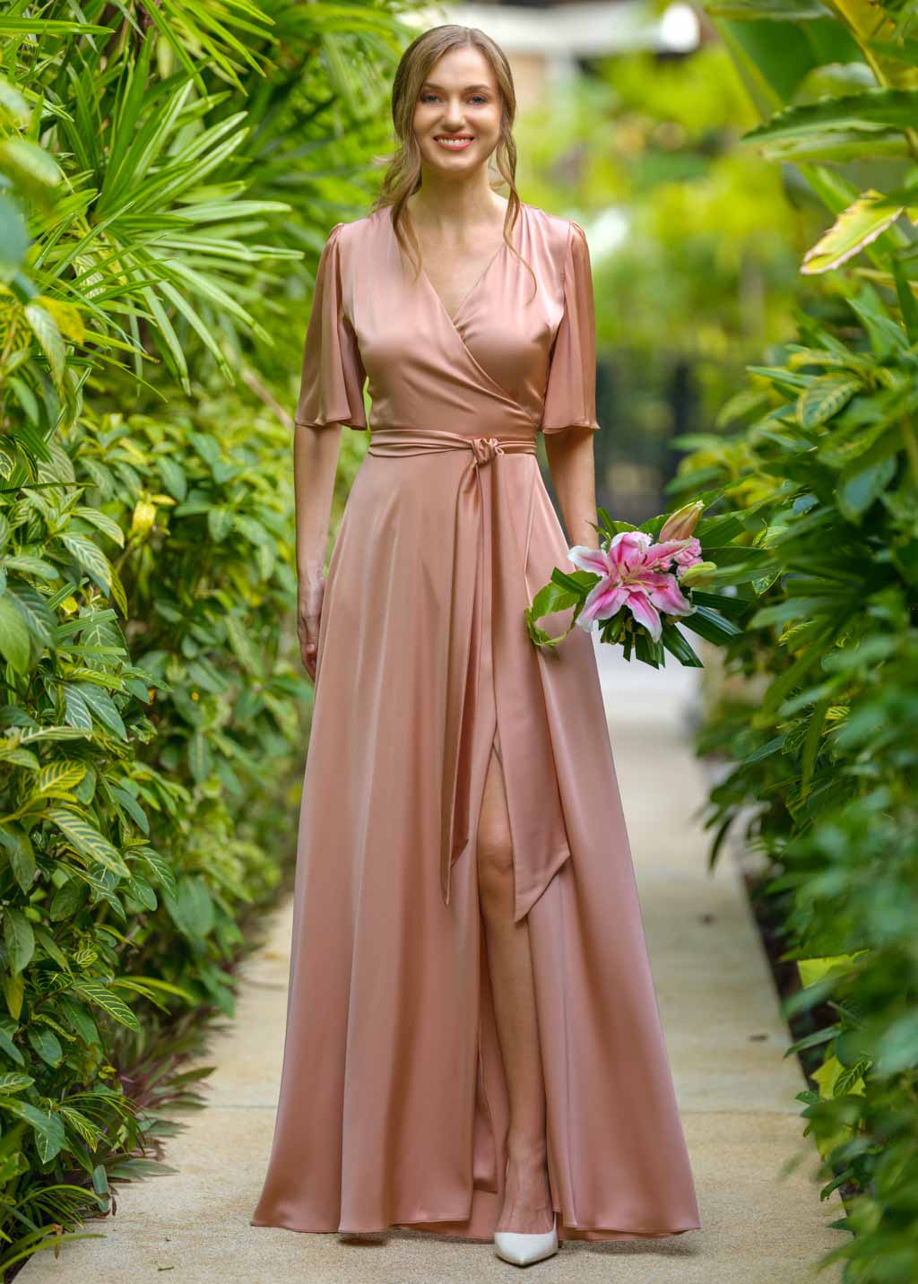 Rose gold wrap long dress