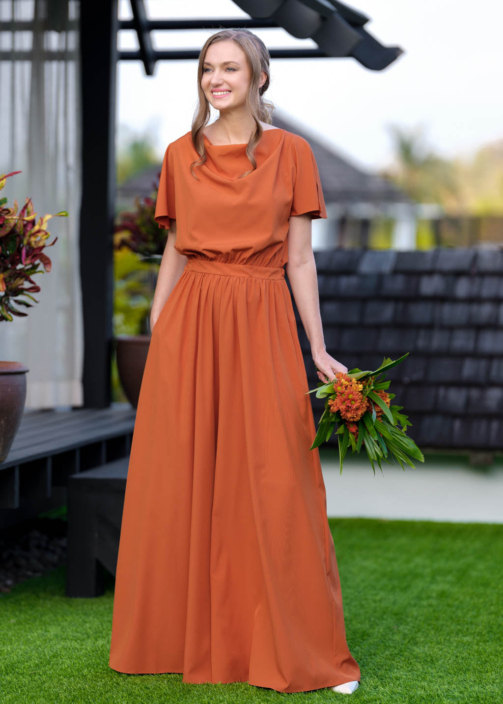 Rust orange crepe jumpsuit